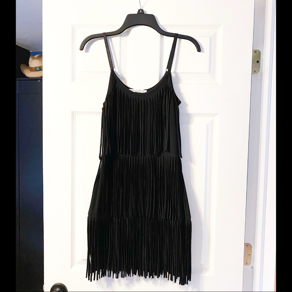 Gently Loved PeepToe Black Fringe Dress -Stretchy
